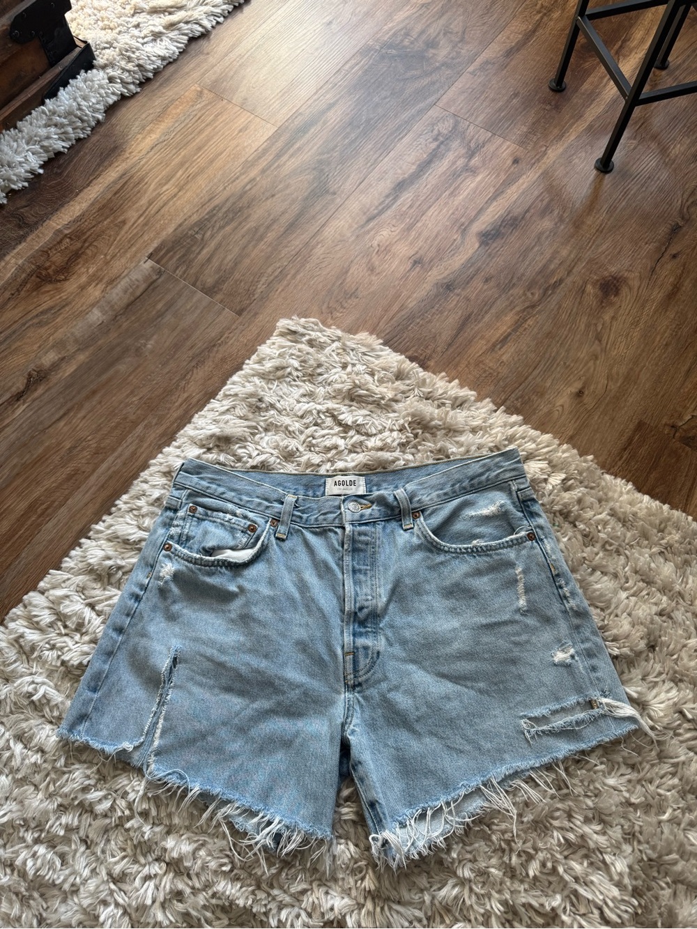 Agolde Light Wash High-Rise Frayed Denim Shorts